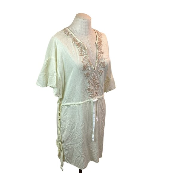 Free People Cream Embroidered Tunic Top Womens 10 Tie-Front - Picture 5 of 10